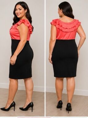 ALYXdress Women's Size 16 Colorblock Ruffle Neck Sheath Dress